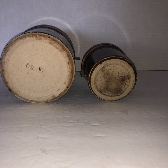 Vintage 2 Brown Ceramic Stoneware Crock Cannisters with Lids - Picture 7 of 10